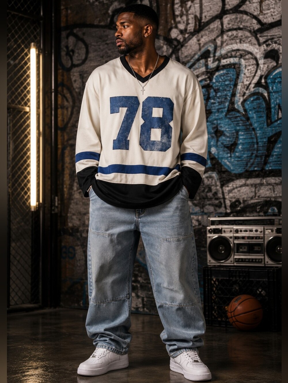 NWT! No Boundaries Hockey Jersey 78 Graphic Oversized Blue White Black 3XL